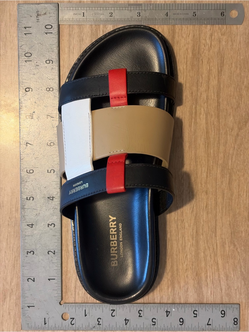 Burberry Ellendale Black Tan White Red Leather Slide Sandals EU36.5 - Picture 12 of 12